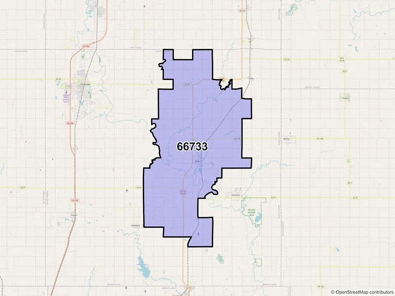 Map of ZIP Code 66733 — Erie, KS