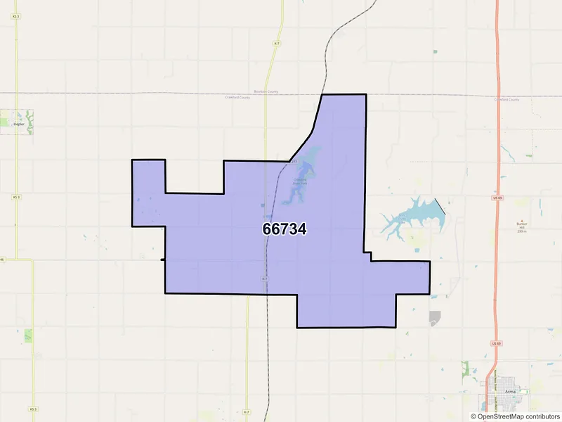 Map of ZIP Code 66734 — Farlington, KS