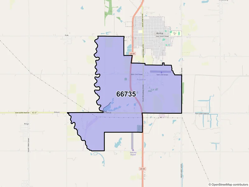 Map of ZIP Code 66735 — Franklin, KS