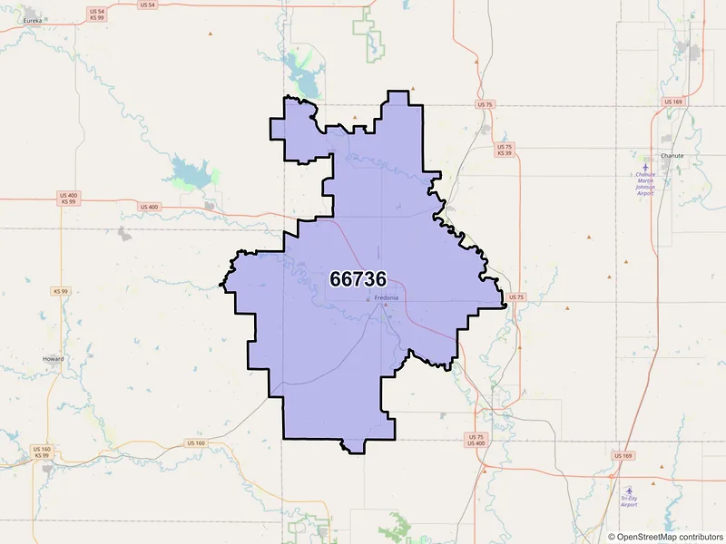 Map of ZIP Code 66736 — Fredonia, KS