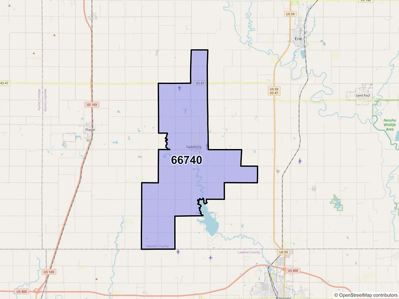 Map of ZIP Code 66740 — Galesburg, KS