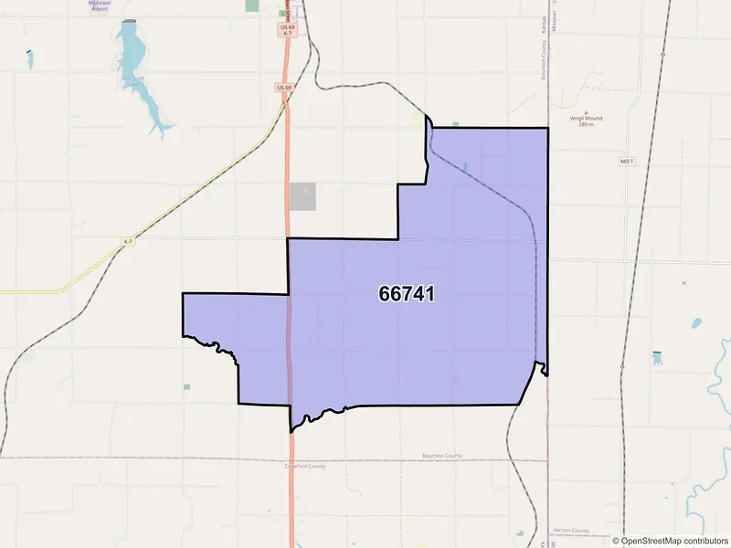 Map of ZIP Code 66741 — Garland, KS