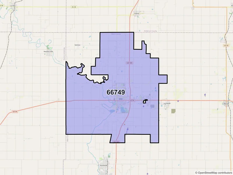 Map of ZIP Code 66749 — Iola, KS