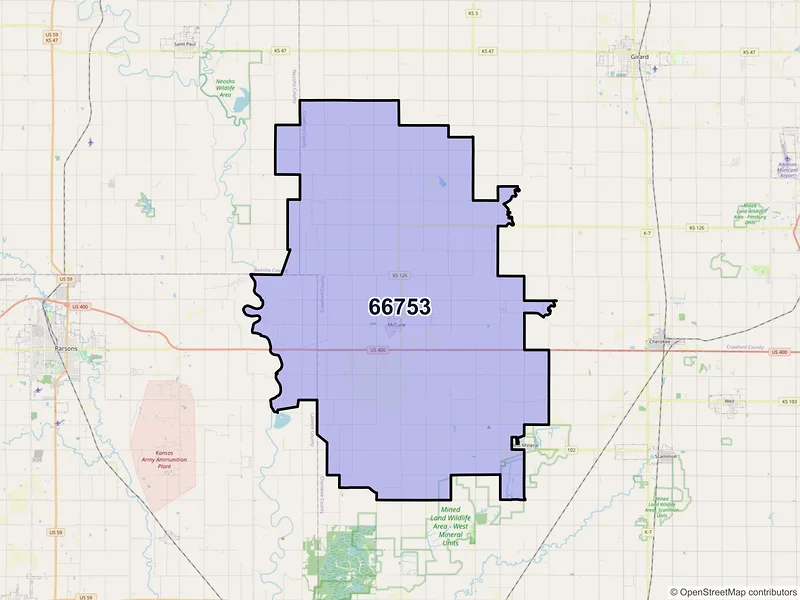 Map of ZIP Code 66753 — Mc Cune, KS
