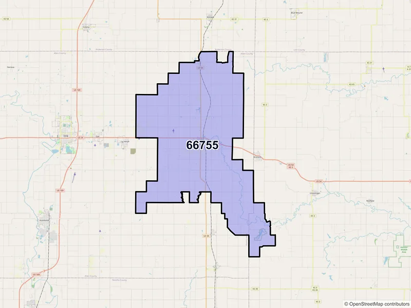 Map of ZIP Code 66755 — Moran, KS