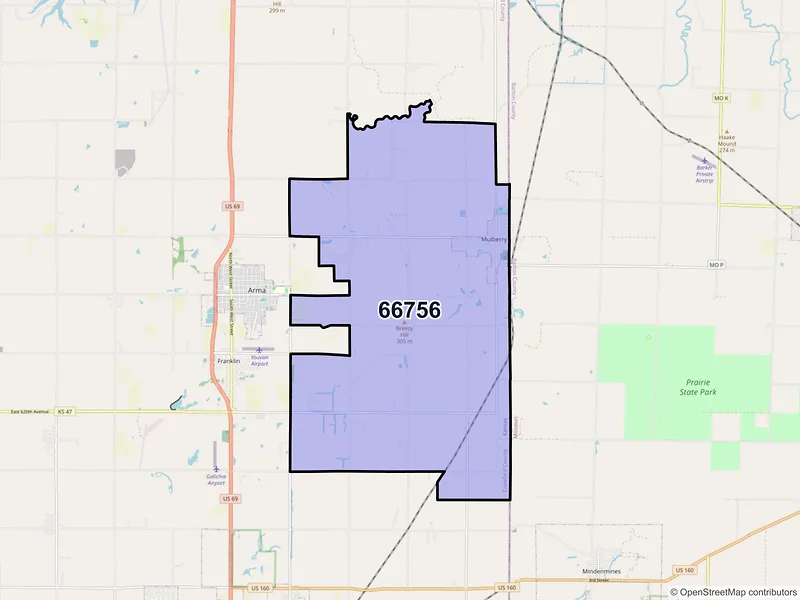 Map of ZIP Code 66756 — Mulberry, KS