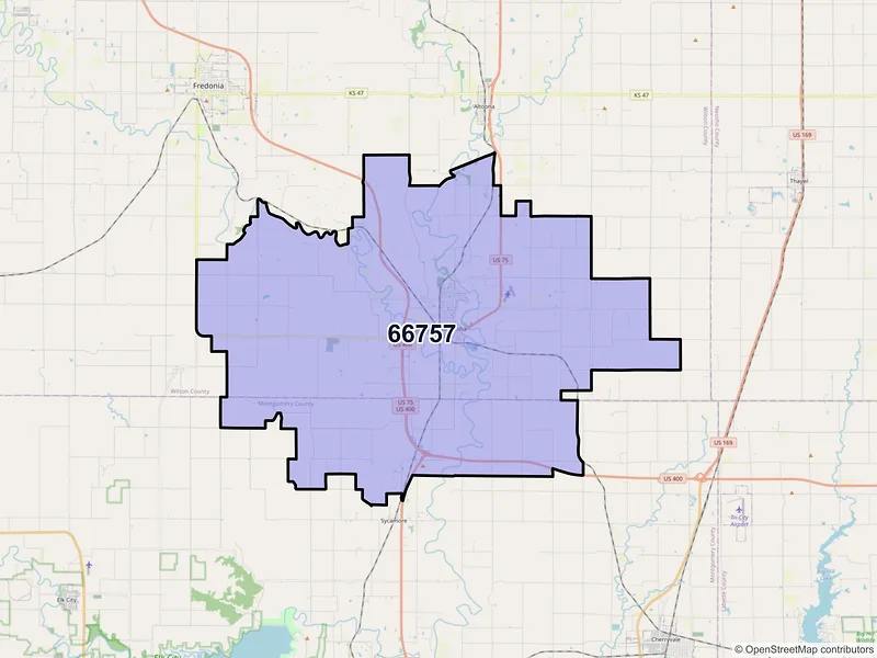 Map of ZIP Code 66757 — Neodesha, KS