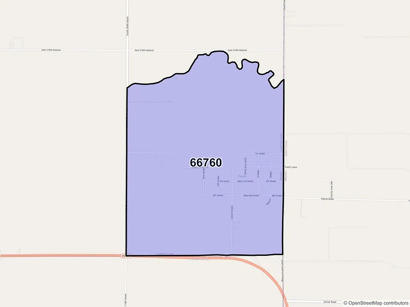 Map of Opolis, Kansas and ZIP codes