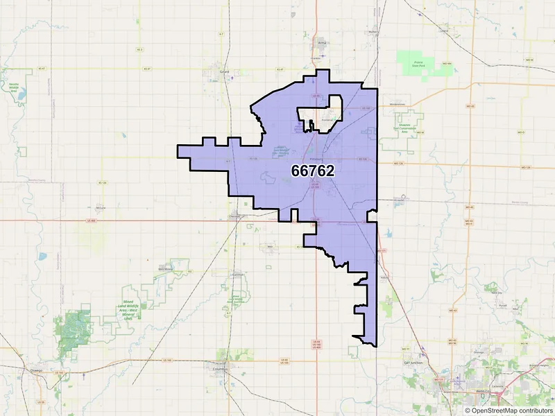 Map of ZIP Code 66762 — Pittsburg, KS
