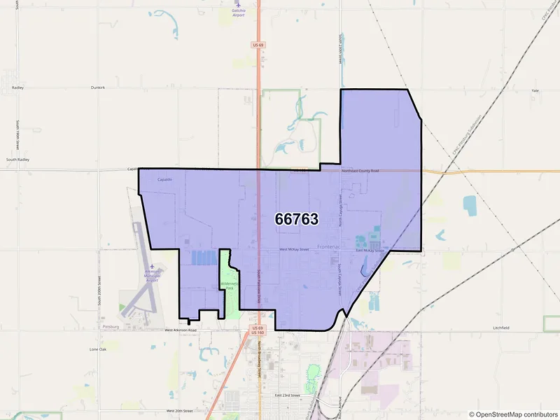 Map of Frontenac, Kansas and ZIP codes