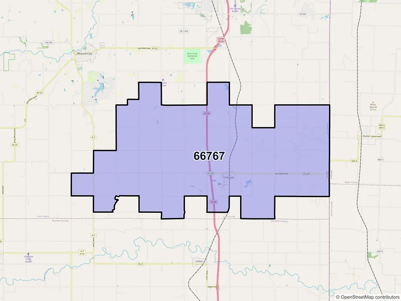 Map of ZIP Code 66767 — Prescott, KS