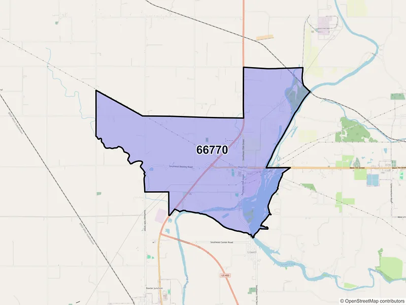 Map of Riverton, Kansas and ZIP codes