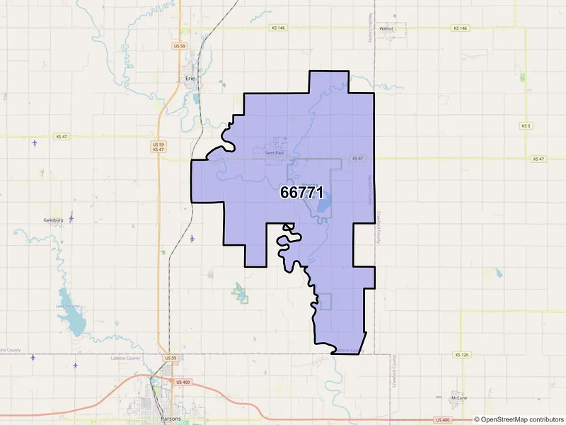 Map of Saint Paul, Kansas and ZIP codes