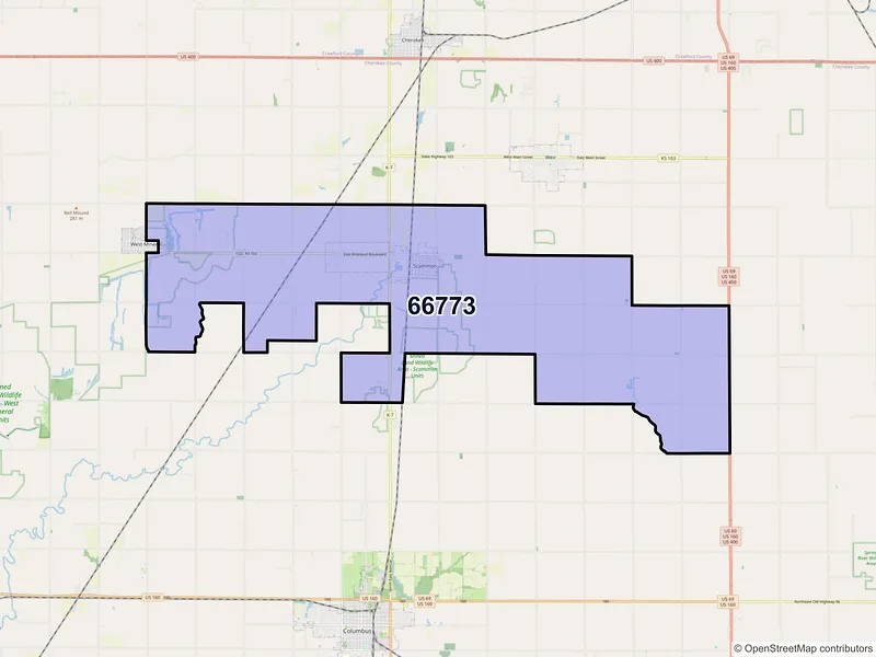 Map of ZIP Code 66773 — Scammon, KS