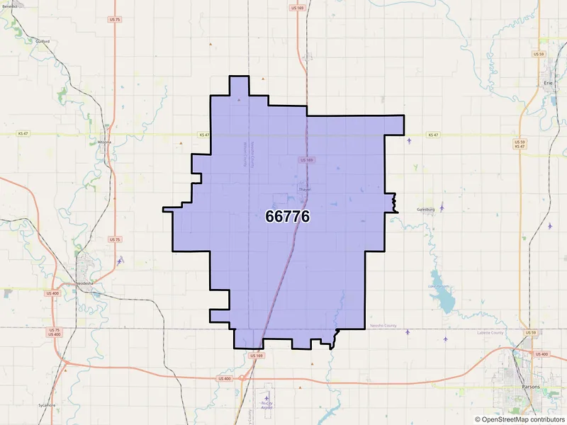Map of ZIP Code 66776 — Thayer, KS