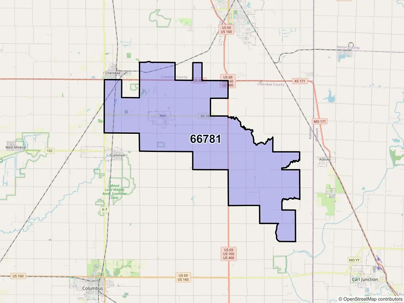 Map of ZIP Code 66781 — Weir, KS