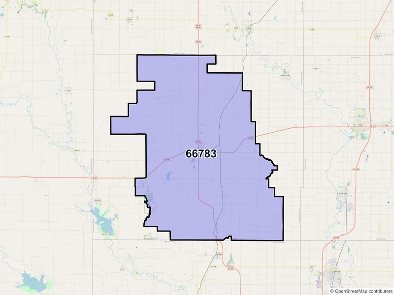 Map of ZIP Code 66783 — Yates Center, KS
