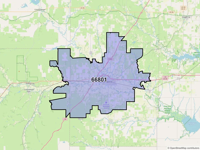 Map of ZIP Code 66801 — Emporia, KS