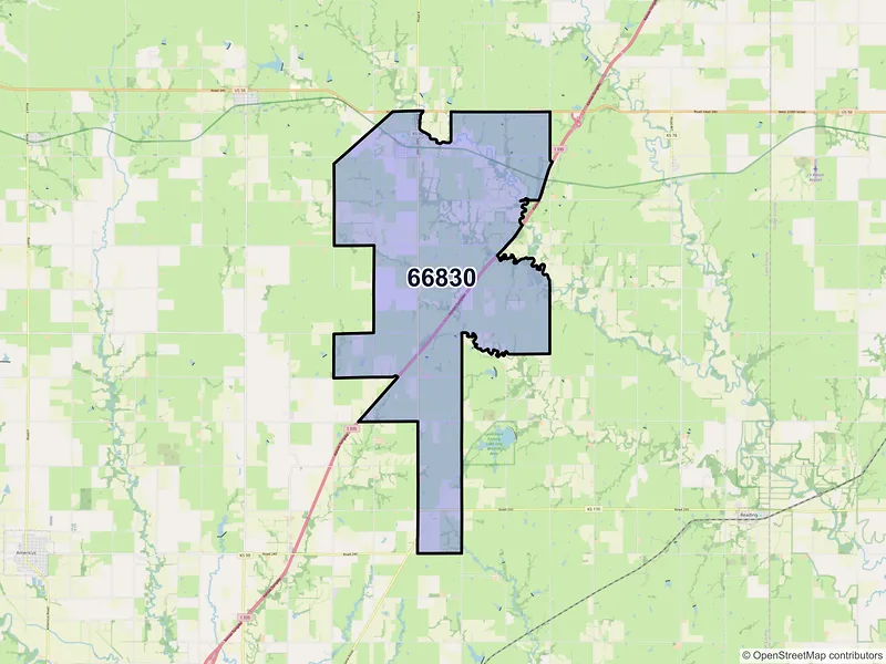 Map of Admire, Kansas and ZIP codes