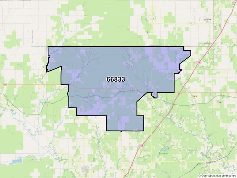 Map of ZIP Code 66833 — Allen, KS