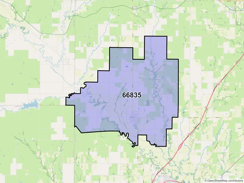Map of ZIP Code 66835 — Americus, KS