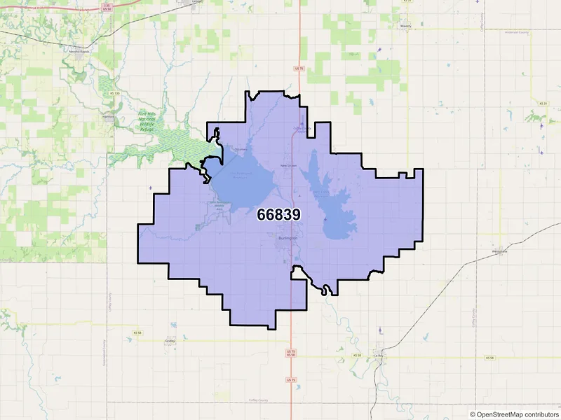 Map of ZIP Code 66839 — Burlington, KS