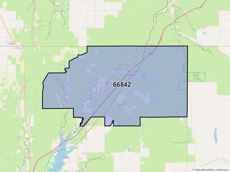 Map of ZIP Code 66842 — Cassoday, KS