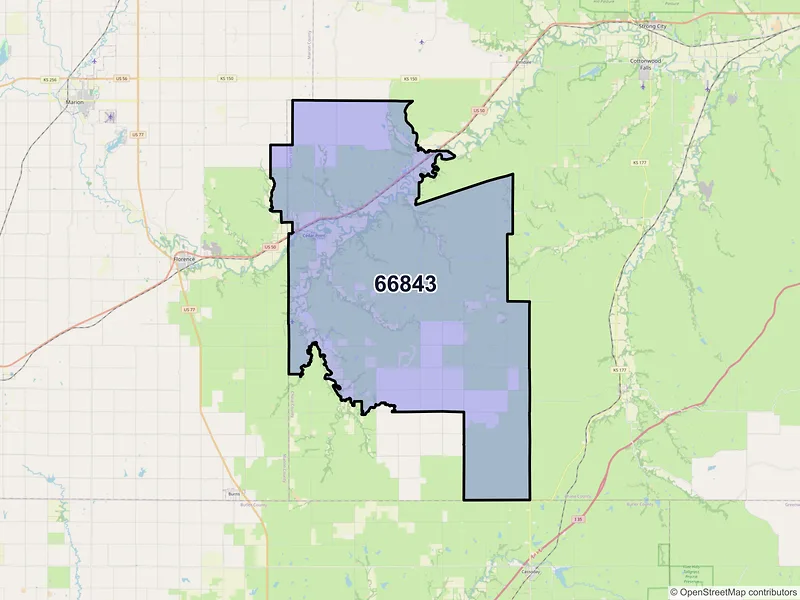 Map of ZIP Code 66843 — Cedar Point, KS