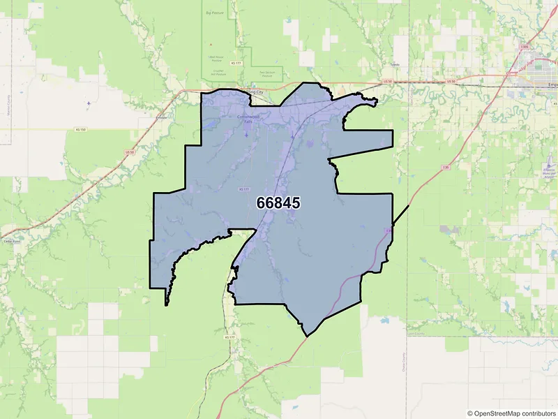 Map of ZIP Code 66845 — Cottonwood Falls, KS