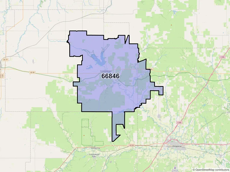 Map of ZIP Code 66846 — Council Grove, KS