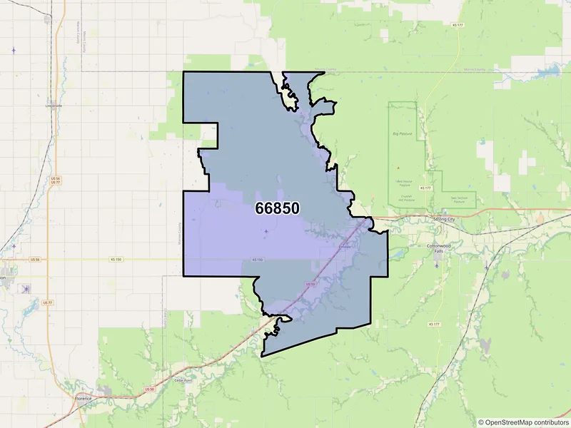 Map of Elmdale, Kansas and ZIP codes