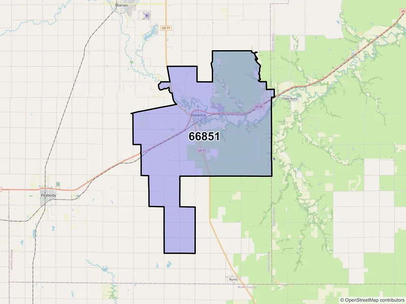 Map of ZIP Code 66851 — Florence, KS