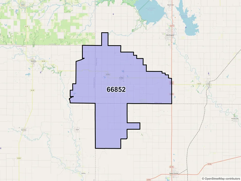 Map of ZIP Code 66852 — Gridley, KS