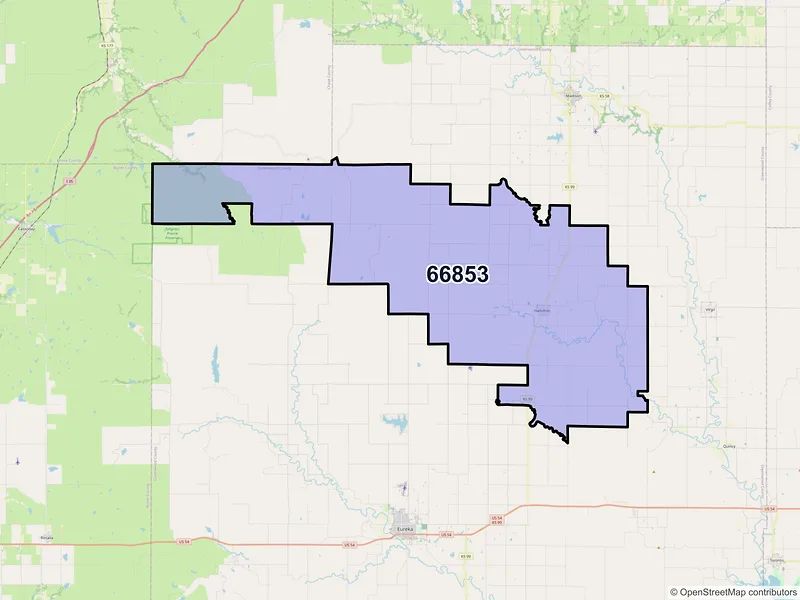 Map of Hamilton, Kansas and ZIP codes