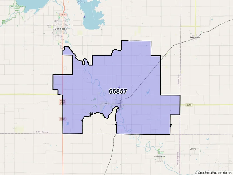 Map of Le Roy, Kansas and ZIP codes