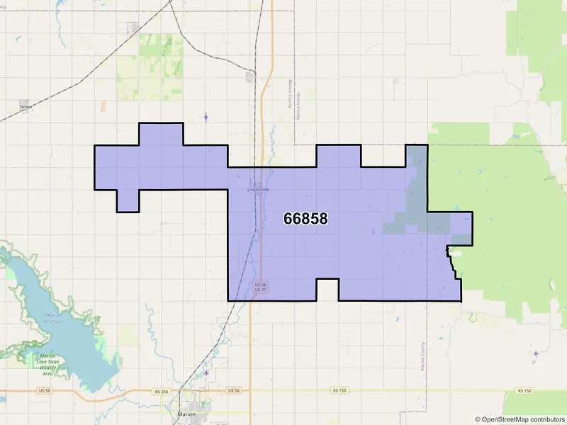 Map of ZIP Code 66858 — Lincolnville, KS