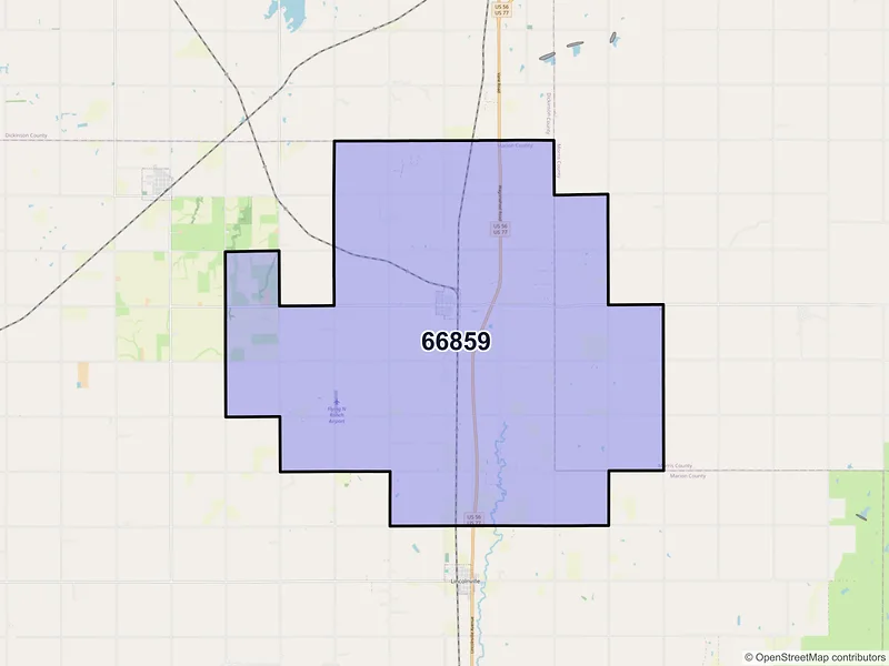 Map of ZIP Code 66859 — Lost Springs, KS