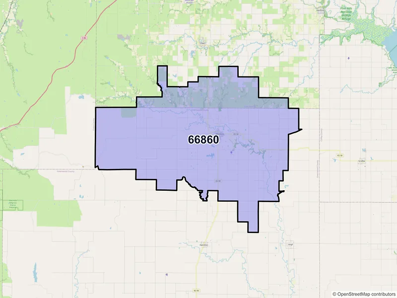 Map of ZIP Code 66860 — Madison, KS