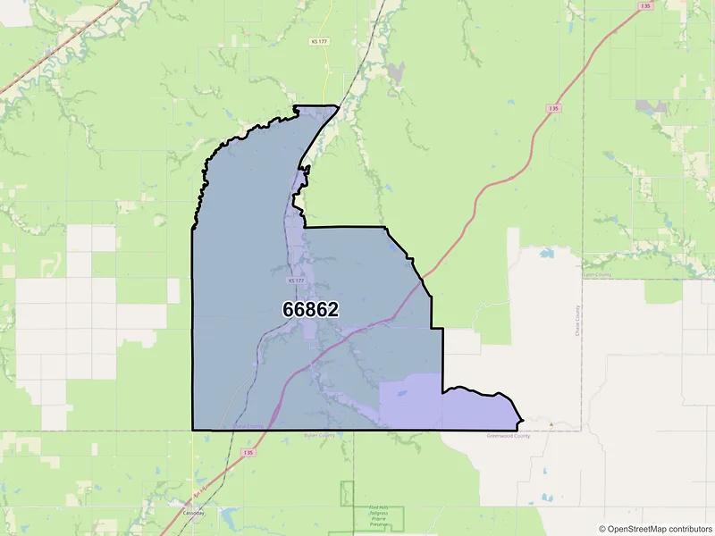 Map of ZIP Code 66862 — Matfield Green, KS