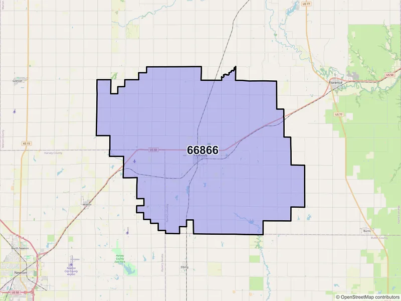 Map of Peabody, Kansas and ZIP codes
