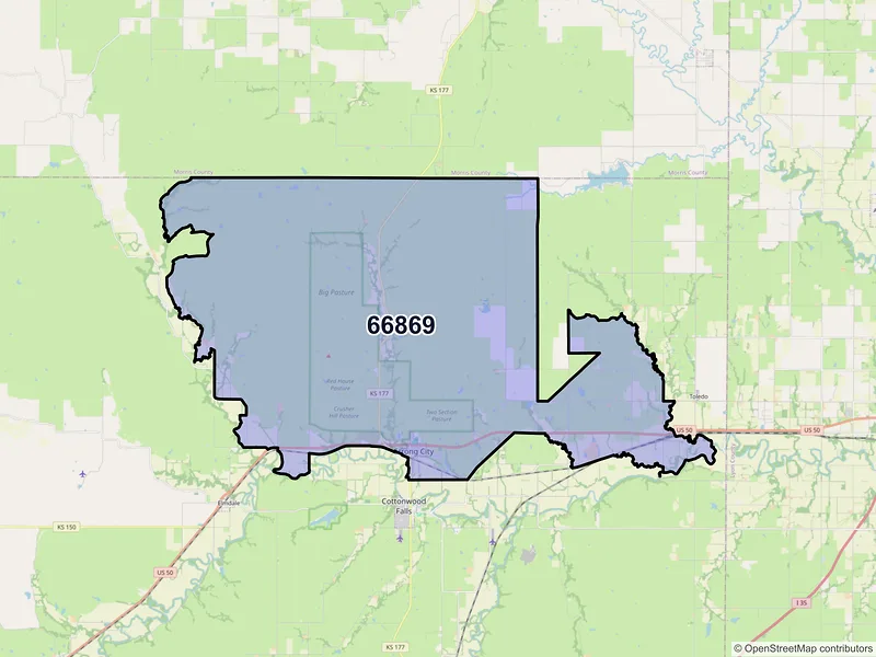 Map of ZIP Code 66869 — Strong City, KS