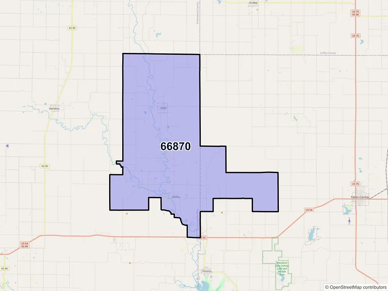 Map of ZIP Code 66870 — Virgil, KS