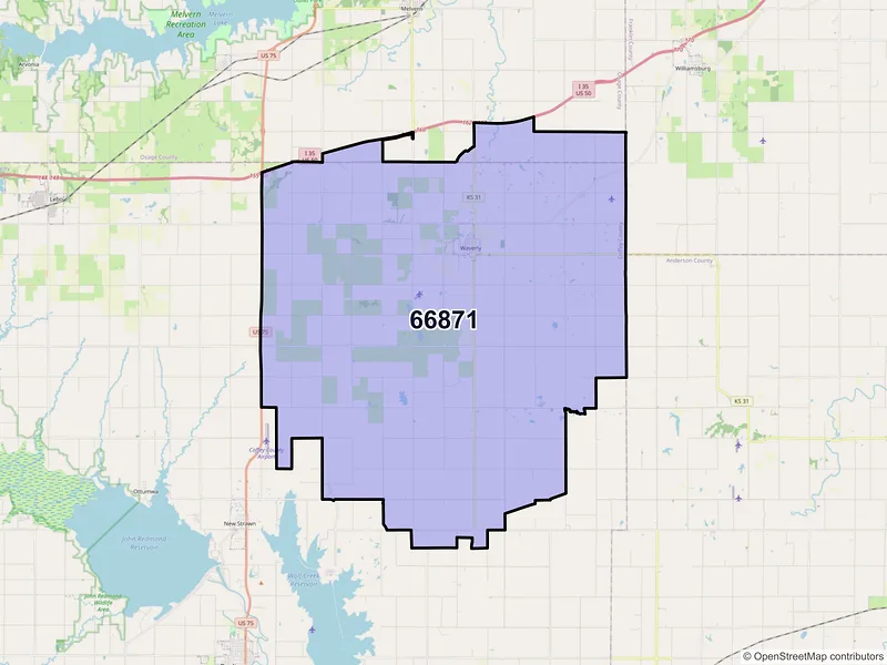Map of ZIP Code 66871 — Waverly, KS