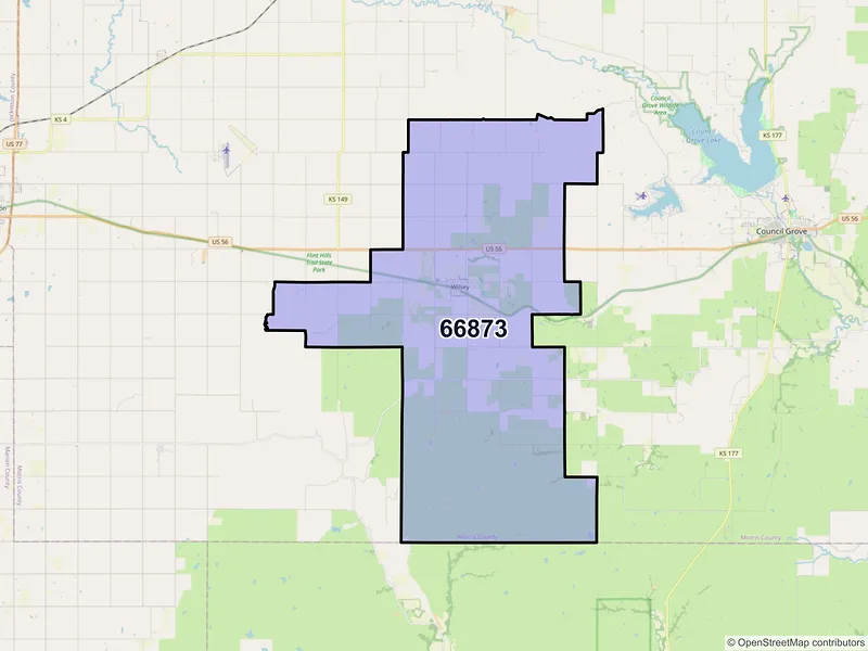 Map of ZIP Code 66873 — Wilsey, KS