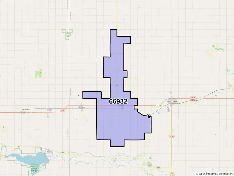 Map of ZIP Code 66932 — Athol, KS