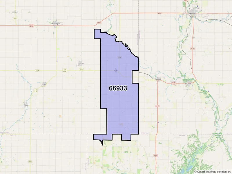 Map of ZIP Code 66933 — Barnes, KS