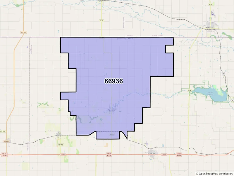 Map of ZIP Code 66936 — Burr Oak, KS
