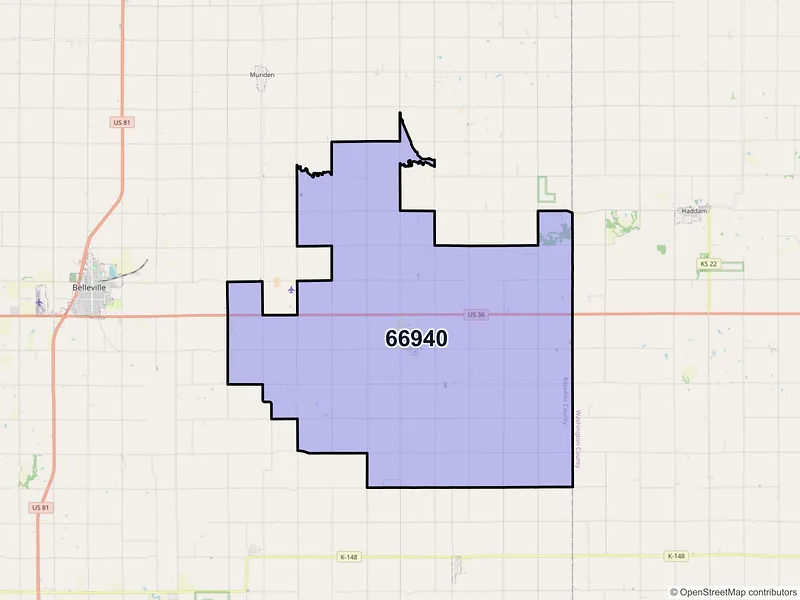 Map of ZIP Code 66940 — Cuba, KS