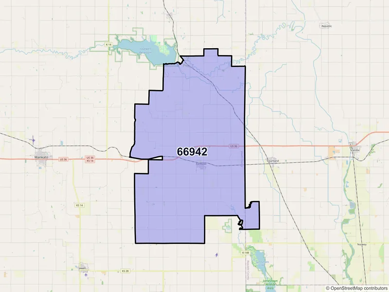 Map of ZIP Code 66942 — Formoso, KS