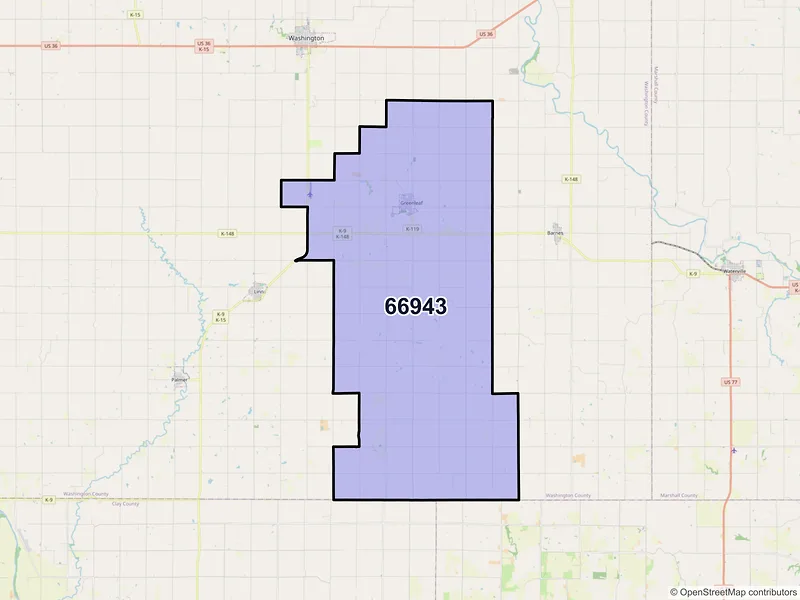Map of ZIP Code 66943 — Greenleaf, KS